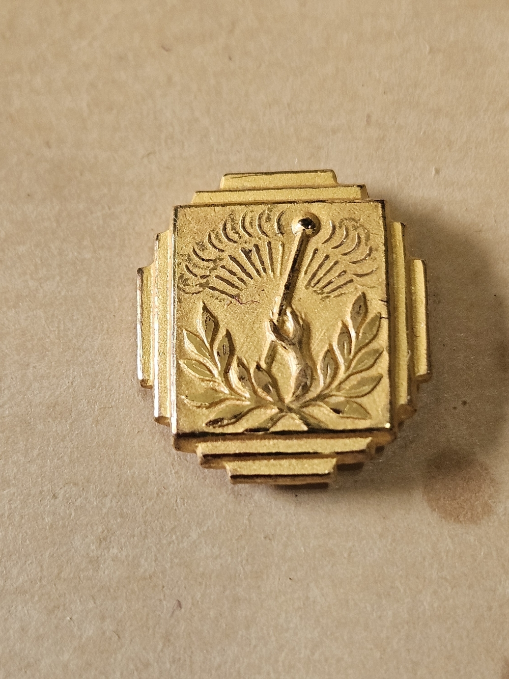 Art Deco Gold-Tone Floral Shield Locket Pendant